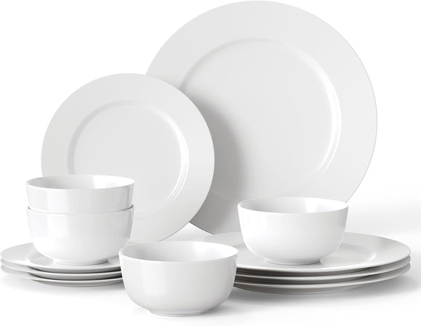 16 Pieces Plates and Bowls Sets, White Porcelain Dinnerware Sets, Ceramic Dishes Set Service for 4, White Kitchen Dinner Dining Ware Set1