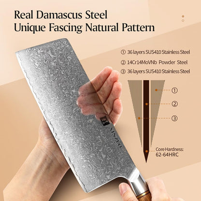 Cleaver Knife 7.5 Inch, 73 Layer Damascus Steel Powder Steel Core Chinese Chef'S Knife, Multifunction Vegetable Meat Slicing Knife with Olive Wood Handle -Lan Series3