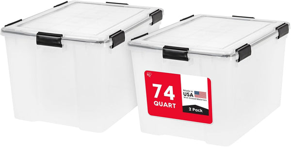 2 Pack Weatherpro Plastic Storage Bins with Lids, 74 Qt, Black1