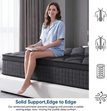 King Size Hybrid Mattress 12 Inch, Memory Foam and Pocketed Innerspring Hybrid Mattress, Medium for Back Pain Relief & Side Sleepers, Low Motion Transfer, Fiberglass-Free5