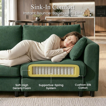 Oversized Couch Modular, V Shaped Big Comfy Couch with Ottoman Storage, Deep Seat Sectional Sofa Solid Wood Frame, Home Sofa Living Room, Office, Removable Cover, Green5