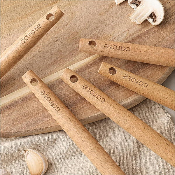 10-Piece Kitchen Utensils Set with Wood Cool-Touch Handles, Cream6