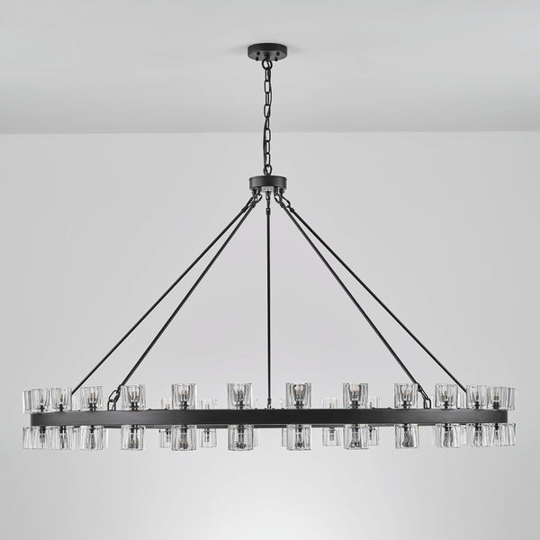 60 Inch Black Wagon Wheel Chandelier with Crystal Shade, 60-Light Large round Modern Farmhouse Style, Ideal for High Ceiling, Dining Room, Kitchen, Entryways, Foyer8