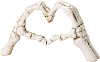 Gothic Skeleton Heart Hands Sculpture 6.3"- Unique until Death Bone Heart Love Sign -Halloween Home Decor, Gothic Wedding Gift, Shelf Desktop Ornament1
