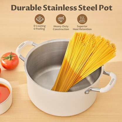 8QT Fully Clad 3-Ply Stainless Steel Stock Pot with Lid, Cooking Pot | Cool-Touch Silicone Handles, Premium Heat Retention & Durability, Oven & Dishwasher Safe, Induction Ready, for Family Stews3