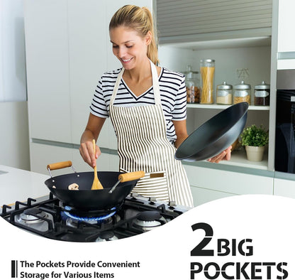 2 Pack Kitchen Aprons with Pockets, Cooking Chef Apron for Men Women | Adjustable Neck Strap, Unisex Bib Soft Aprons, Cotton-Blend, for Grilling Cooking Gardening Baking5