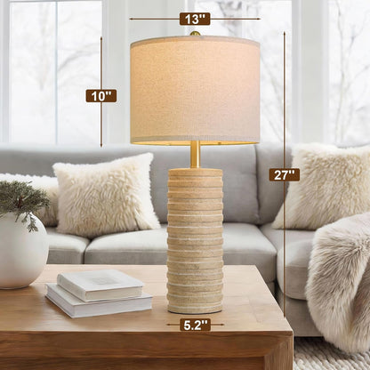 27'' Farmhouse Table Lamps Set of 2 for Living Room, Stone like | Bedside Lamp for Bedroom, Boho and Distressed Style, Hand-Textured Ceramic Design, Tall Lamp Decor for Sideboard & Entryway7