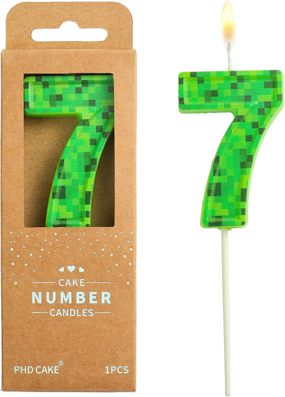 2.76 Inch Number 7 Pixel Birthday Candles, Green Miner Number Candles, Cake Number Candles, Party Celebration, Style Candle1