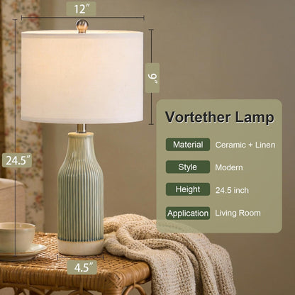 23.5" Bedside Lamps Set of 2,Green Ceramic Table Lamp for Bedroom7