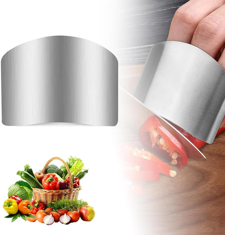 Stainless Steel Finger Guard, Universal Fit Adjustable Finger Protector for Cutting Food, Premium Slicing Tool, Silver