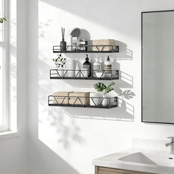Floating Shelves for Wall Set of 3, Shelf for Home Storage Decor | Wall Mounted Hanging Shelves for Living Room, Bedroom, Bathroom, Kitchen - Black4