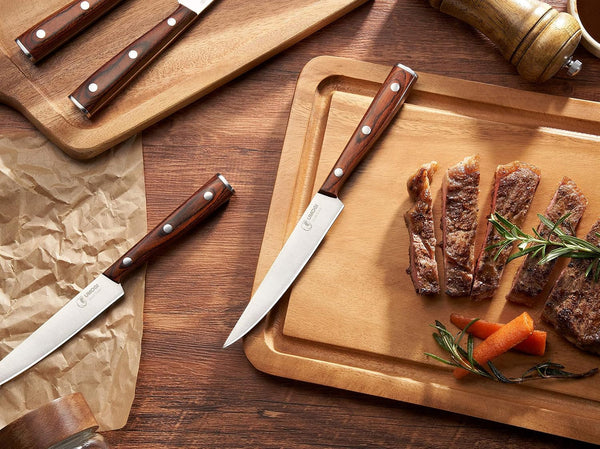 Premium Steak Knives Set of 6 in Gift Box - Polished Wood Handle, HC German Stainless Steel, Straight Edge Non Serrated - 4.8''Dinner Knife, Kitchen Tableware Knives Cutlery Set4