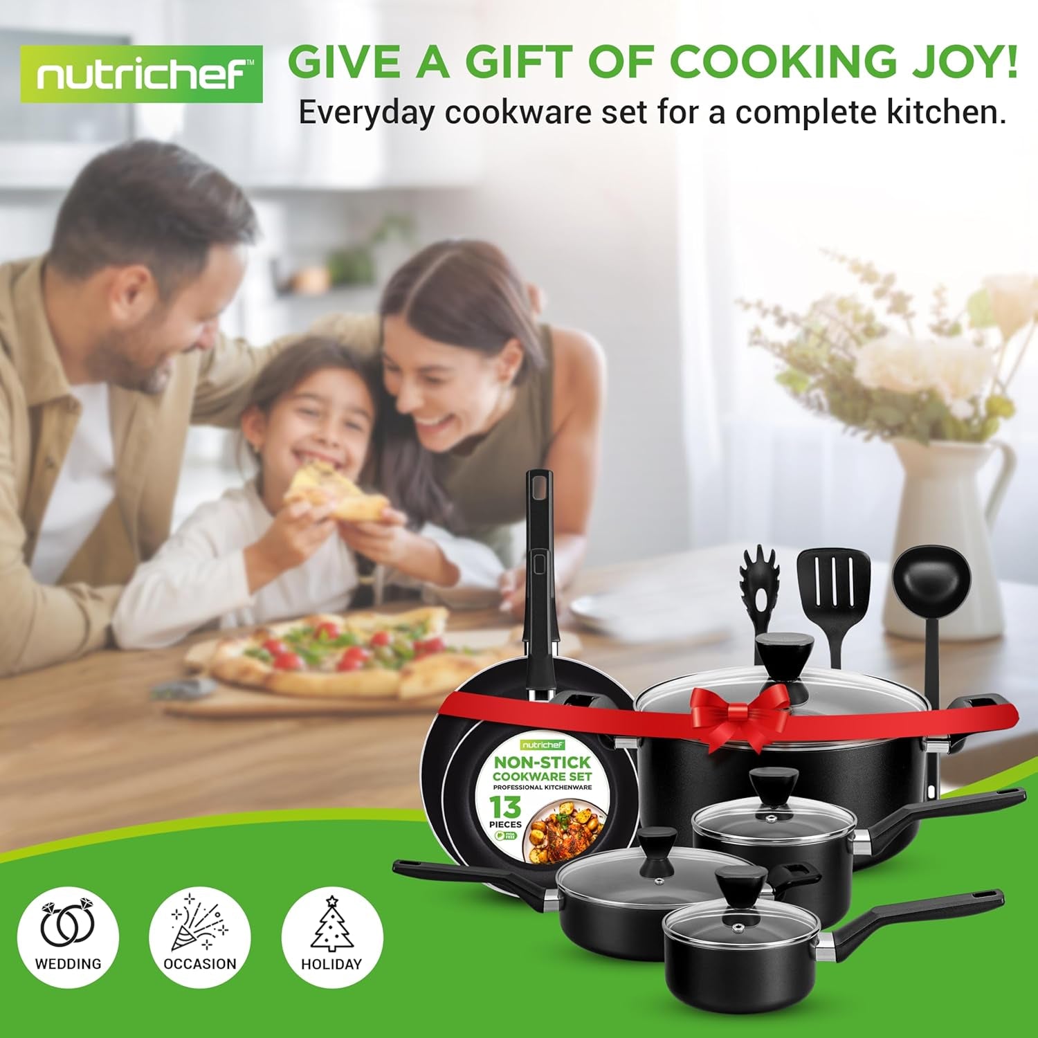 13-piece-nonstick-cookware-heat-resistant-kitchen-ware-set-w-saucepan-frying-pans-cooking-pots-casserole-lids-ladle-fork-strainer-nccwa13-black