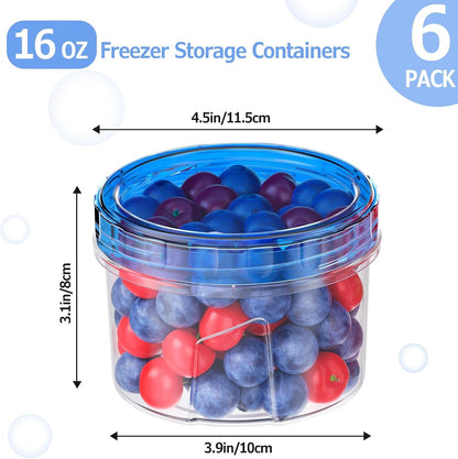6 Pack-16 OZ Freezer Storage Containers, Small Plastic Containers with Twist Top Lids, round Food Storage Containers, Reusable Soup Container Microwave/Dishwasher Safe3