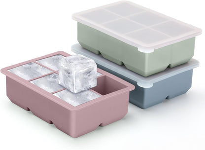 Silicone Ice Cube Trays 3 Pack - Large Size Silicone Ice Cube Molds with Leak Proof Removable Lid Square Ice Cube Tray and BPA Free for Cocktail,Whiskey, Stackable Flexible Ice1