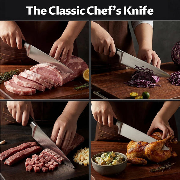 Kitchen Knife Set 3 Pcs, German High Carbon Steel Chef Knives Set | 3 Ergonomic Full-Tang Knives (8" Chef, 5.5" Utility, 4" Paring) for Effortless Prep - Chop Meat, Slice Veggies & Peel Fruit8