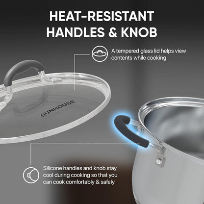 : 2-Tier Stainless Steel Steamer Pots - 3.1 Quart - Tempered Glass Lid, 3-Ply Bottom, Vegetable-Dumpling-Food Cookware, Dishwasher & Oven Safe | Steaming Pot with Glass Lid & Steamer Basket3