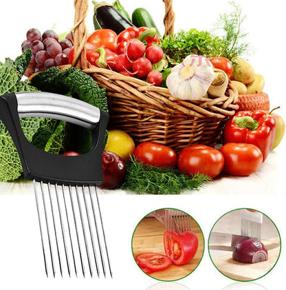 Stainless Steel Onion Holder for Slicing,Onion Slicer Holder,Kitchen Gadget | Onion Slicer Holder, Onion Cutter for Slicing of Onions, Tomatoes, Avocados, Eggs and Other Vegetables, Kitchen Utensils5