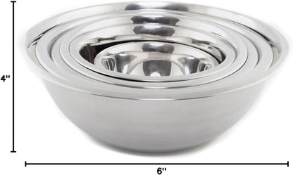 (Set of 6) Mixing Bowls Standard Weight Stainless Steel, Mirror Finish, 3/4, 11/2, 3, 4, 5, and 8 Qt6