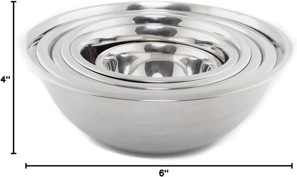 (Set of 6) Mixing Bowls Standard Weight Stainless Steel, Mirror Finish, 3/4, 11/2, 3, 4, 5, and 8 Qt6