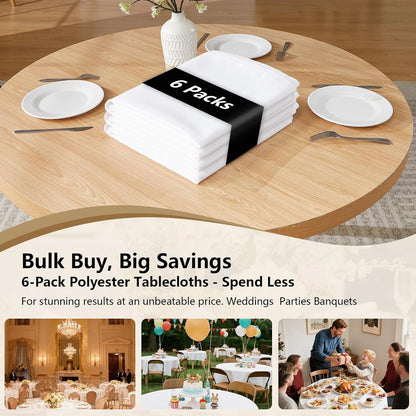 White round Tablecloths 6-Pack, 120 Inches in Diameter, Reusable & Washable Table Cloths for 30-72 Inch round Tables, Polyester Fabric Tablecloth for Wedding, Party, Banquet6