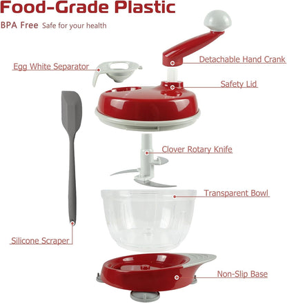 Manual Food Processor,Hand Powered Crank Food Processor Chopper,Food Vegetable Onions Chopper Processor Blender Mixer,For Vegetables Meat Fruits Onions3