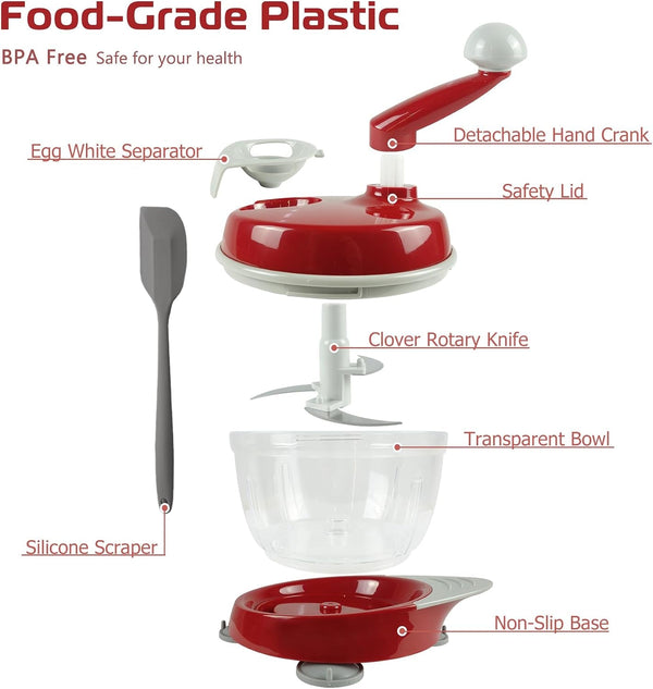 Manual Food Processor,Hand Powered Crank Food Processor Chopper,Food Vegetable Onions Chopper Processor Blender Mixer,For Vegetables Meat Fruits Onions3