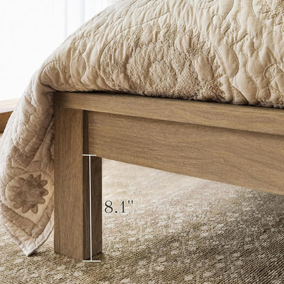 Full Bed Frame with Headboard Wood, Rattan Boho Bedframe with Wooden Slats Surpport, Easy Assembly Platform Bed, No Box Spring Needed, Natrual Walnut4