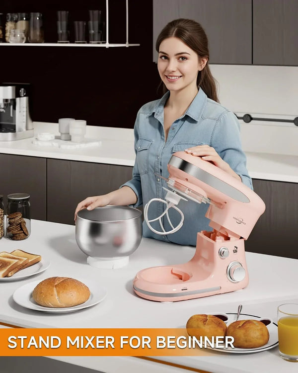 Stand Mixer 3.4QT Tilt-Head Pink Mixers 6+P Tilt-Head Speed | Portable Household Mixer for Daily Use with Egg Whisk,Dough Hook & Flat Beater,Perfect Dough Bread Mixer for Home Baking8