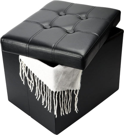 Storage Ottoman, Folding Foot Stool with Thicker Foam Padded Seat Small Leather Storage Ottoman Bench Foot Rest for Living Room Foldable Coffee Table 17X13X13In,Black | Ottoman with Storage, Thicker Foam Padded Seat, Living Room, Dorm, Bedroom, Load 440 Lbs,Easy to Install, 17X13X13In1