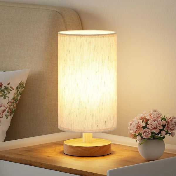 9" Small Table Lamp for Bedroom - Inline Control with 3000K Blub | Cream Shade and Wood Base | 680 Lumens | Easy Assembly | Minimalist Design | E26 | for Kitchen | for Kids Room1