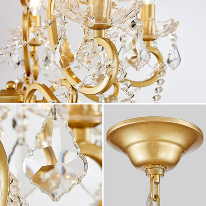 Crystal Chandelier, 5-Light Gold Chandelier for Dining Room Light Fixture, K9 Crystal Pendant Ceiling Light Fixture, Modern Candle Chandelier for Living Room Kitchen Island Entryway Bedroom5