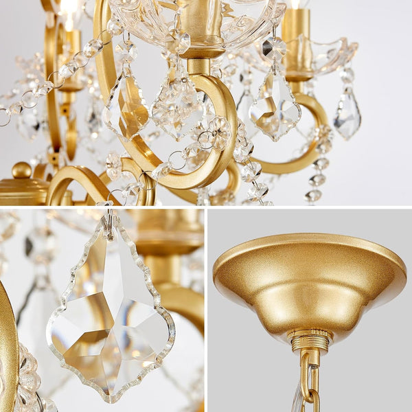 Crystal Chandelier, 5-Light Gold Chandelier for Dining Room Light Fixture, K9 Crystal Pendant Ceiling Light Fixture, Modern Candle Chandelier for Living Room Kitchen Island Entryway Bedroom5