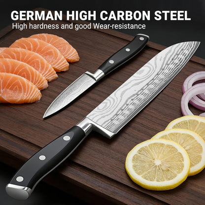 Santoku Knife 7 Inch, Razor Sharp Santoku Knife Set, High Carbon Steel Japanese Chef Knife, Professional Kitchen Knife Set with Full Tang Handle Design for Home Kitchen Coooking2