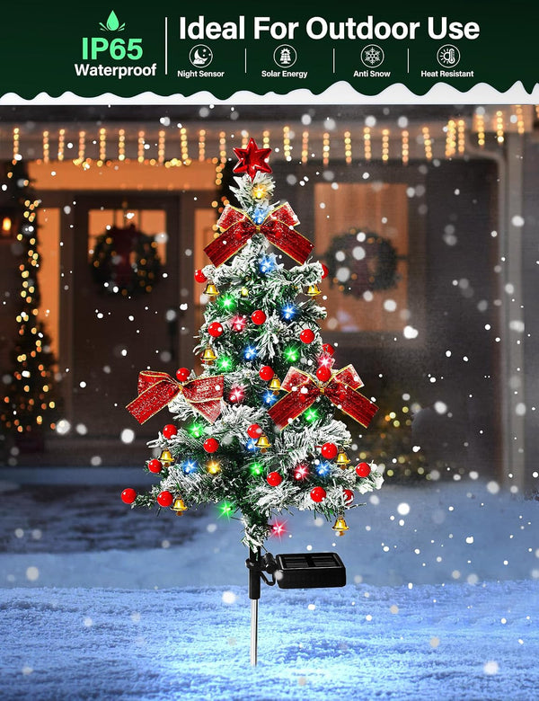 Solar Christmas Trees Lights Outdoor Decoration Waterproof, 40LED Small Solar Power Xmas Tree Pathway Lights, Solar Garden Decorative Stake Lights Yard Decor with Snow 2 Modes for Path Lawn Patio,2Pcs4