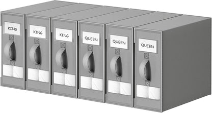 Bed Sheet Organizers and Storage 6 Pack - Foldable Sheet Holder, Linen Closet Organizer Box for Sheets Set, Bedding, Blankets, Towel (King & Queen Size), Grey1