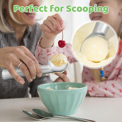 Ice Cream Scoop,7 Inches Nonstick Anti-Freeze One Piece Aluminum Scooper Spoon, Heavy Duty Durable Design, Easy Clean, for Gelato, Cookie Dough, Sorbet, Almond (Silver)2
