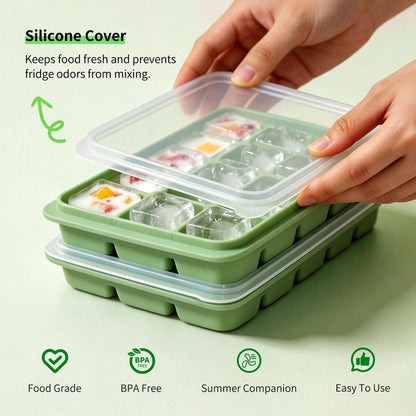 Ice Cube Trays with Lid, 2 Packs 30 Cubes Durable Stackable Flexible Silicone Ice Cube Trays for Freezer with Removable Silicone Lids for Baby Food, Whiskey, Cocktail, Coffee, BPA Free2