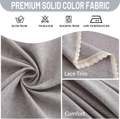 round Tablecloth Faux Linen Waterproof Tablecloth with Lace Trim for Dining Kitchen Party, 48 Inch, Gray3