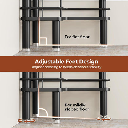 Rustproof 4 Tier Floor Standing Corner Shower Caddy Organizer with Toothbrush Holder, Large Spacing Floor Shower Shelf Rack Storage Stands with Hooks for Bathroom Kitchen, Black7