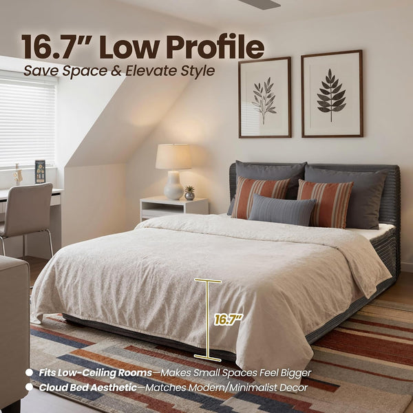 Queen Boneless Bed, Frame & Headboard & Mattress Set, Gray9