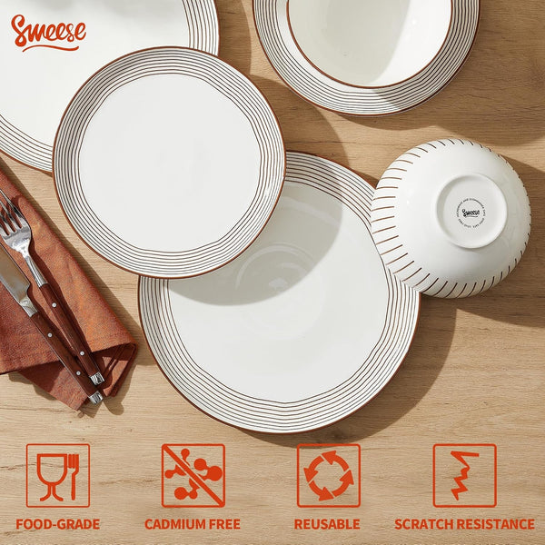 18Pcs Lightweight Porcelain Dinnerware Set for 6, Stripe Neutral4