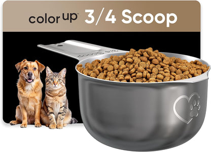 ¾ Cup Pet Food Scoop – Stainless Steel Dog Food Scoop Cup (12 Tbsp) – Heavy-Duty, Rust-Resistant Measuring Scoop for Dogs, Cats, Birds & Rabbits – Ideal for Dry Food & Treats1