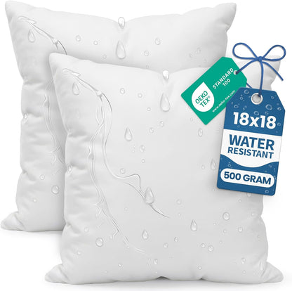 18X18 Outdoor Pillows, Water Resistant Throw Pillows, 2-Pack | Outdoor Throw Pillows, Water Repellent, Decorative Pillow for Patio Furniture & Porches, Plush & Supportive, Pack of 2, White1