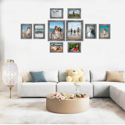 Picture Frames Set with Two 11X14, Four 8X10, Four 5X7 Gallery Wall Frame Set,Collage Picture Frame,10Pack Farmhouse Wood Photo Frames for Living Room Wall Gallery Decor or Desk,Rustic Black5