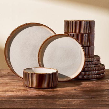 Dinnerware Set for 4, Reactive Glaze Plates and Bowls Sets1