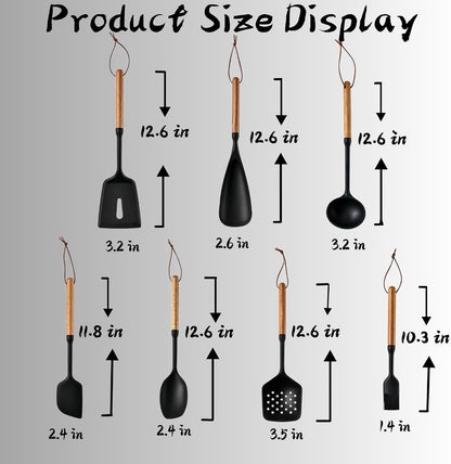 Exquisite Silicone Cooking Utensils Set - Non-Toxic, Heat-Resistant Kitchen Utensils Set with Food-Grade Silicone & Wood Handles - Includes Spatula & Spoon for Non-Stick Cookware, Black9