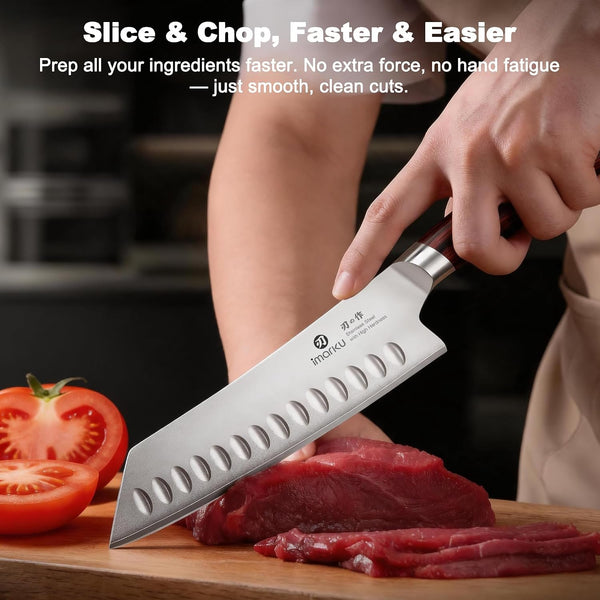 Japanese Santoku Knife 7 Inch, 10Cr15Comov 3-Layer Stainless Steel7