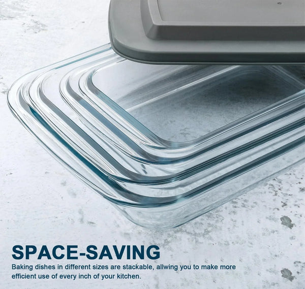 8 Piece Deep Glass Baking Dish with Lids, BPA Free,Gray | Rectangular Glass Bakeware Set, Baking Pans for Lasagna, Casserole Dishes, Microwave, Oven, Freezer, Dishwasher3