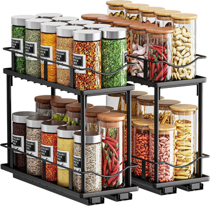 Pull Out Spice Rack 2 Pack,Slide Out Cabinet Spice Rack,Black1